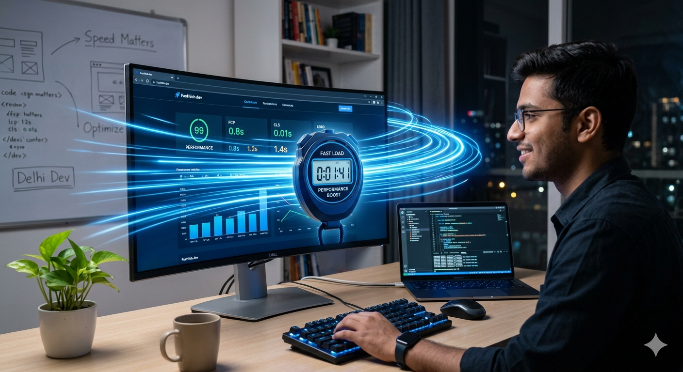 Website speed optimization concept with fast loading performance interface