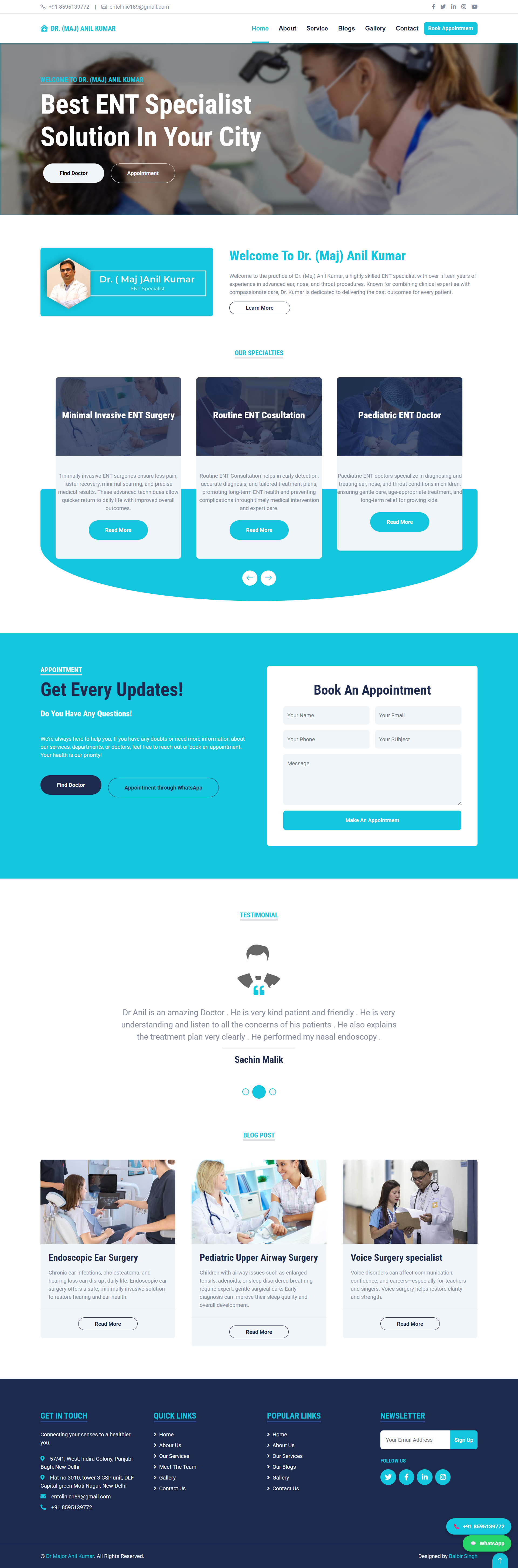 Dr Major Anil Kumar website UI designed by Web Matrix Nova